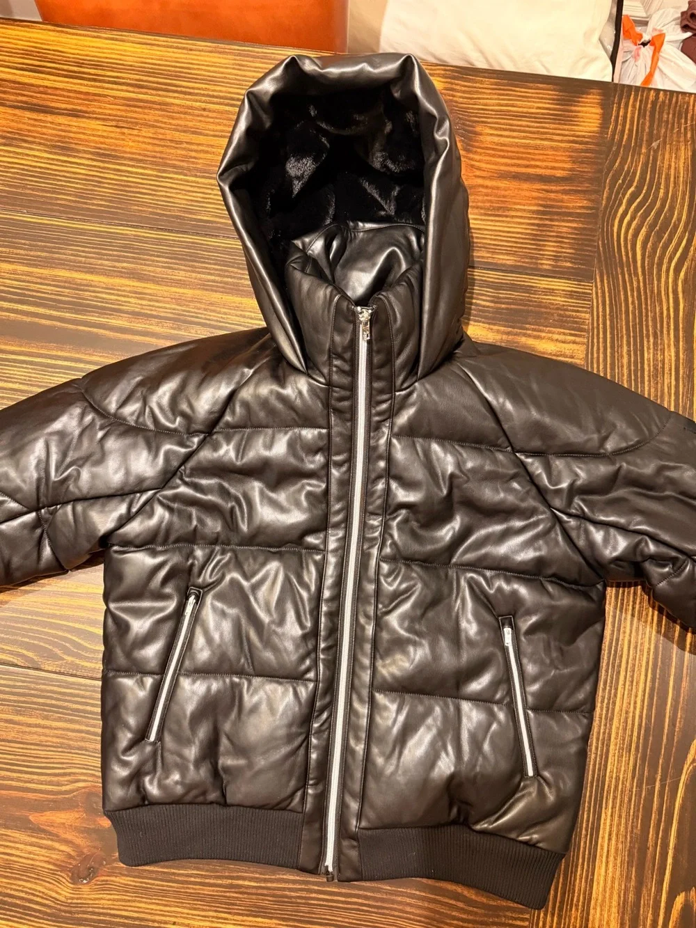 ALO Yoga Faux Leather Boss Puffer Jacket Black Size M